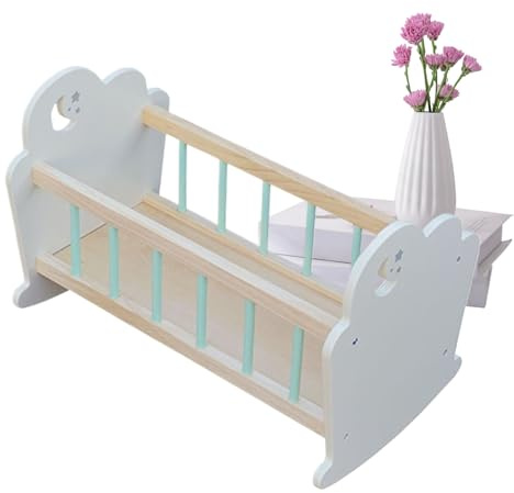 Lembeauty Puppenwiege Für Babypuppen - Miniatur Möbel Aus Holz Mit Schlaffunktion | Realistisches Möbelstück Schlafspielzeug Für Mädchen Puppenhaus Aktivitäten Kreatives Spielerlebnis