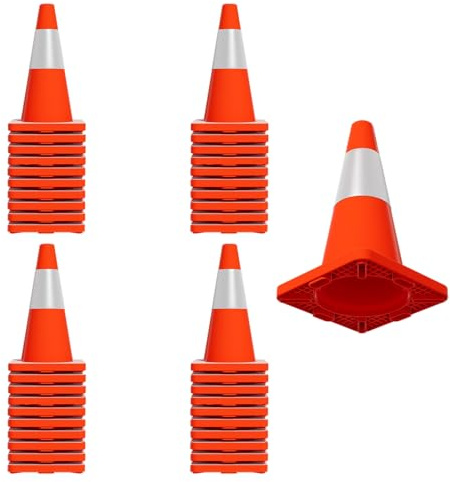 40Pack 18 Traffic Cones with Reflective Collars, PVC Base Safety Cones for Parking, Sports, Construction, Hazard Warning, Wind Resistant Base, Easy Stack Storage (40)
