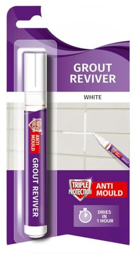7ml White Grout Reviver Pen Tile Grout Whitener for Bathroom & Kitchen Easy to Use Grout Marker Restores Discoloured Joints Pack of 1.