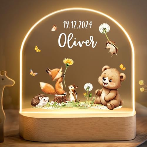 Little Deco Personalisiertes Nachtlicht für Babys - Waldtiere | Nachtlampe mit Namen - Geschenk zur Geburt Junge - Personalisiertes Babygeschenk Geschenk zur Taufe - Kinderzimmer Deko