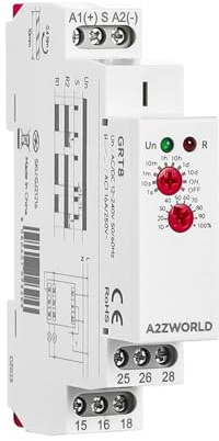 Relé modular de doble función, bloqueo y temporizador, AC/DC 12-240V, 16A, carril DIN, IP20, silenciador, 90x18x64mm