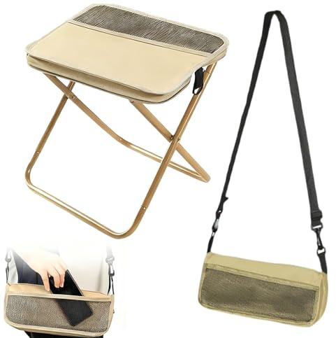 Sgabello Pieghevole da Campeggio con Borsa Portaoggetti, Sedie Pieghevoli Leggero, Sgabelli Portatile Mini per Zaino Resistente 120kg, Sedia Richiudibile Esterno per Pesca, Escursioni, Viaggi,Spiaggia