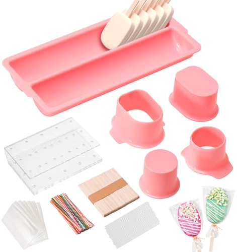 UwinVwin Cakesicle Cutter and Cake Pop Mold Set with Acrylic Stands, Tray, Sticks, Cellophane Bags & Ties – Complete Baking Kit for Home Party Wedding Desserts