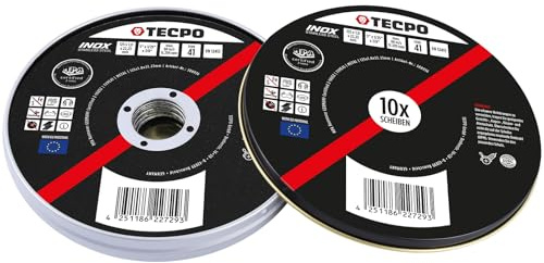 TECPO Lot de 50 disques à tronçonner - Diamètre : 125 mm - Pour meuleuse d'angle - Disques flexibles pour acier, métal et acier inoxydable (INOX) - 1,0 mm - 22,23 mm