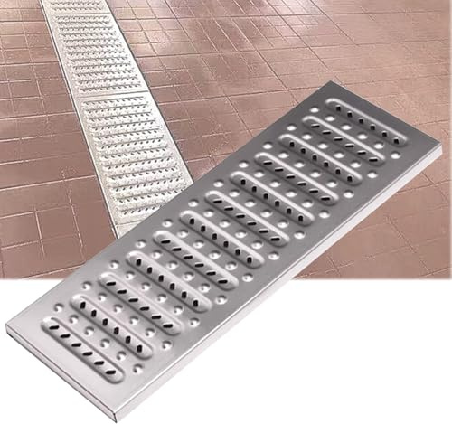 SXYCKRUI Caniveau Terrasse, Grille Caillebotis en Acier Inoxydable 304, Caniveau Exterieur pour Cuisine, Cour, Trottoir, Parc, Jardin, Anti-Obstruction(58 * 20 * 2.5cm/23 * 8 * 1in)