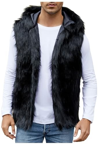 Generisch Pelz Weste Herren Kunstpelz Warm Pelzweste Winter Fellweste Plüsch Gefüttert Übergangsweste Cardigan Mantel Thermoweste Funktionsweste Weste Faux Pelz Ärmellose Jacke Steppweste