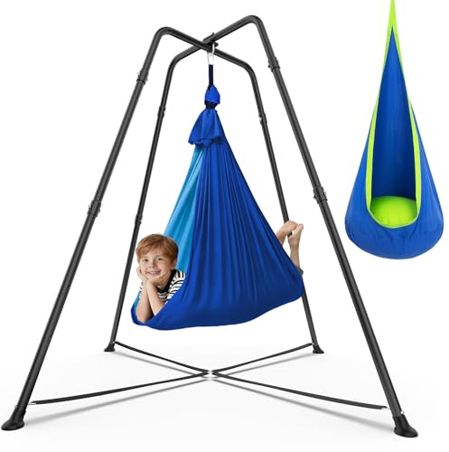 Swing Stand with Sensory Swing and Pod Swing, X-Shaped Swing Frame, Heavy-Duty Metal Sensory Swing Set for Adults Indoor and Outdoor 330LBS