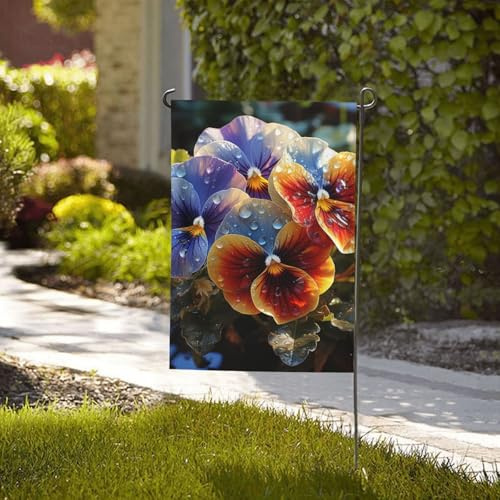 Bandera de 71 x 40 cm para decoración de jardín, bandera de jardín resistente, bandera de flores de pensamiento, banderas de bienvenida de poliéster 200D con 2 ojales, pancarta al aire libre para