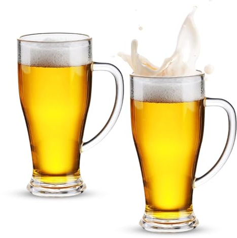 Gsrhzd Jarra Cervez, Copas de Cerveza con asa, Vasos Cerveza, Tazas de Cerveza Duraderas de 2 Piezas 500 ml Tazas de Agua Clásicas Resistentes a Caídas para Bar en Casa
