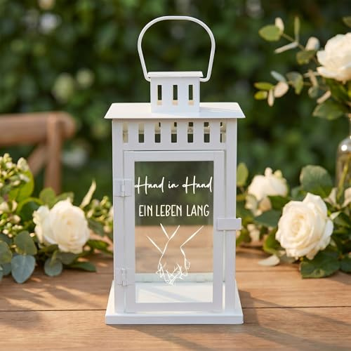 BBTO Hochzeitslaterne Metallgravur Dekorative mit 2 m LED Lichtern Laternen für Den Außenbereich Tischdekoration Jubiläumsgeschenk Hochzeitsgesellschaft(Hand in Hand)