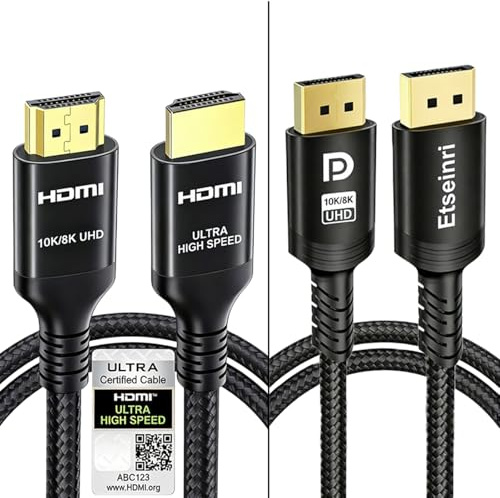 Etseinri Certificado 10K 8K 4K Cable HDMI 2.1 1 Metros & Cable DisplayPort 1.4 2 Metros, Soporta 8K@60Hz 4K@120Hz, Alta Velocidad 48Gbps & 32.4Gbps, Para Monitor Gaming, PC, PS5, Xbox, GPU RTX