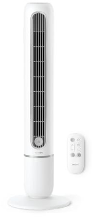 Philips Ventilador de torre Serie 5000 - Potente 8,1 m/s, ultrasilencioso 24 dB, ventilador torre bajo consumo energético, 5 velocidades, modo Sleep, temporizador de 9h, oscilación de 80° (CX5550/00)