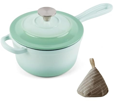 Casseruola in ghisa smaltata con coperchio, mini forno olandese rotondo da 2 litri per cucinare salse, marinare, sugo e budini