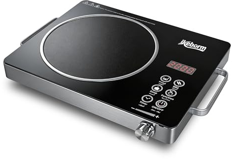 Elektrokochfeld 4000W Tischgerät, Glaskeramik Einzelkochplatte mit 6 Stufen, Touch & Drehknopf, Timer Abschaltautomatik, Überhitzungsschutz, für Alle Töpfe Pfannen, Schwarz