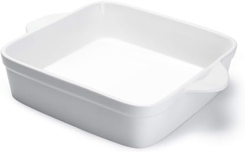 Sweese 8x8 inch Square Porcelain Baking Dish with Double Handles - Non-Stick Oven Casserole Pan for Brownie, Lasagna, Roasting - Great for Serving or Cooking