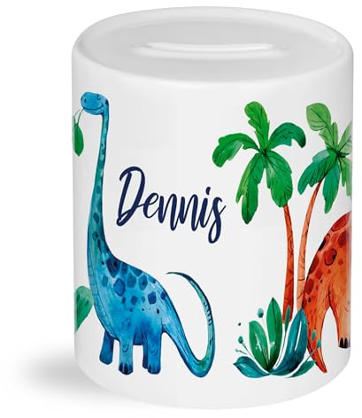 GRAZDesign Spardose Kinder Jungen mit Namen Dino Dinosaurier, Geldgeschenk personalisiert zur Einschulung, Taufe, Geburtstag, Weihnachten, Sparschwein