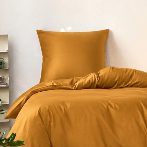 SALAD HOUSE Mako-Satin Bettwäsche Set 155x220 I 100% Ägyptische Baumwolle 400 TC I Luxuriös, Kühlend, Seidig Glatt, Gekämmt, Gelb I Oeko-TEX Standard 100, Anti-Pilling, Langlebig | Kühlend im Sommer, atmungsaktiv und weich; Farbecht, bei 60 °C waschbar, mit Reißverschluss, OEKO-TEX zertifiziert