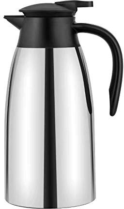 2 Litre Insulated Vacuum Jug Stainless Steel Coffee Tea Carafe Double Walled Insulated Jug Hot & Cold Drinks Vacuum Pot, Silver/Black