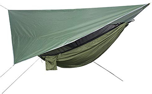 HotYou Camping Hängematte Outdoor mit Moskitonetz Wasserdicht Plane, Ultra-Light Atmungsaktiv, Winddicht, Regendicht und UV-beständig,Green 2,Kapazität: 250-300 kg