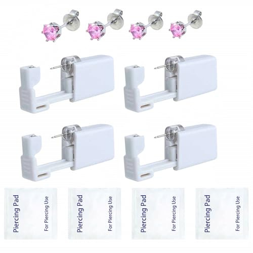 4-pack öronpiercing pistol engångs självfärger öron näsa piercing pistol kit säkerhet ingen smärta öronpiercing pistolkit med stift Rosa