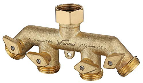 VOURUNA Premium Heavy Duty Messing 4-Wege-Gartenschlauch-Verteiler verbessert, NPT3/4 Kupfer Vier-Auslass-Wasserhahn-Umstellventil, Outdoor-Gartenverteiler-Adapter-Anschluss (4-Wege)