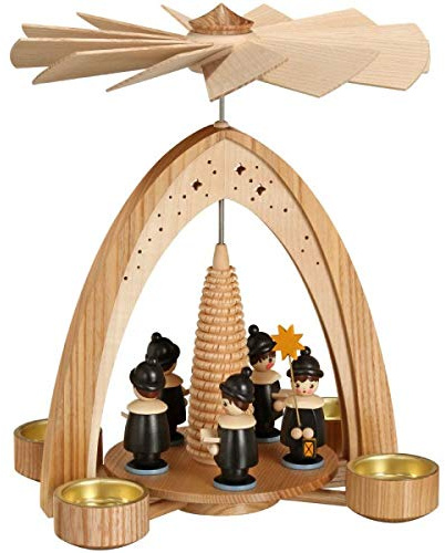 Rudolphs Schatzkiste Tea Light Pyramid Natural with Curler – Black Height 28 cm Christmas Pyramid Wooden Pyramid Table Pyramid