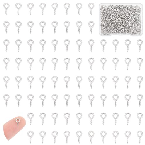 UNICRAFTALE 300Stk Schraubösen Kleine Zum Schrauben für Schmuckherstellung | 8x4mm,Loch 2mm,304 Edelstahl,mit Behälter,Kleine Ösenschraube,Für Heimwerker Heimprojekte