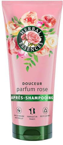 Herbal Essences Douceur Après-Shampoing Parfum Rose 200ml Aide à Rendre les Cheveux Secs Soyeux, Ingrédients d'Origine Naturelle et Essence de Rose, Végan et non Testé sur les Animaux