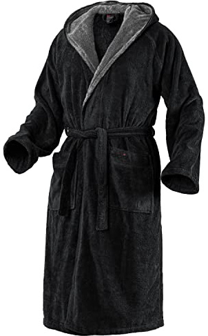 Mount Swiss Bademantel Damen Herren ARBON mit Kapuze aus edler Baumwolle I Morgenmantel flauschig I Frottee Farbe: schwarz, Grösse: 5XL