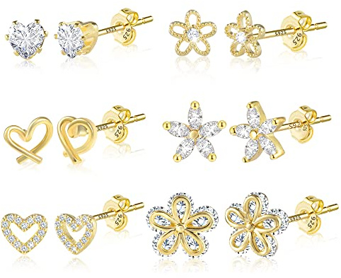 ALEXCRAFT Mehrere Silber 925 Ohrringe Kleine Zirkon Ohrstecker Set Damen