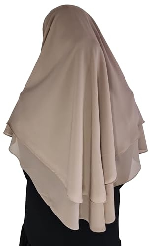Yaqeen Hijab short Chiffon Khimar 2 layer Diamond cut Triangle Hijab Muslimah scarf one Piece Headscarf Chadors Arabia Islamic Prayer Dress Muslim Shawls (Mocha)