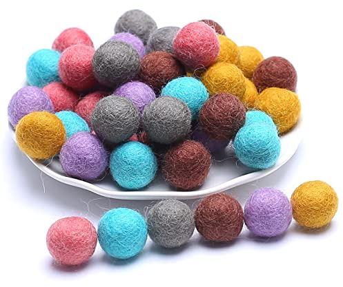 YIEUR 48pcs Feltro Palle Perle Set Lana Pastello Pompom Set, 2cm Lana Feltro Palle Pom colorati per fai da te Fatto a mano Lana Feltro Decorazioni e regalo (6colore-scuro)