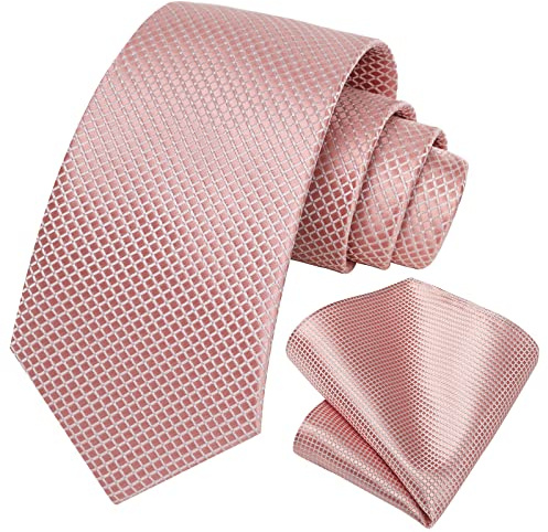 HISDERN Krawatten für Herren Rosa Krawatte mit Einstecktuch Formelle Klassische Hochzeit Herrenkrawatte und Taschentuch Set für Männer