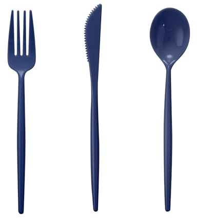 Supernal 180 cubiertos de plástico azul de plástico resistente, cubiertos de plástico azul para fiestas, tenedores de plástico azul incluyen 60 tenedores azules, 60 Knvies azules, 60 cucharas azules