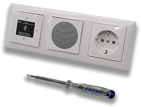 Busch Jäger DAB+ Unterputz Bluetooth Radio 8217U-101 Balance SI alpinweiß, Set mit Lautsprecher, Abdeckungen, Steckdose mit Kinderschutz, Rahmen + EBROM Phasenprüfer z. Montage der Geräte 8217U