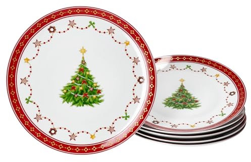 MamboCat Christmas Dream - Set di 6 piatti da dolce, piccoli piatti da colazione in porcellana, per 6 persone, con decorazioni natalizie, servizio per insalata, dessert & Co I stoviglie per Natale,