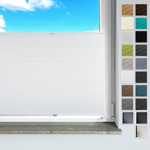Rollmayer Plissee ohne Bohren mit Klemmträger Waben Weiß B120cm x H120cm | Verdunkelung Plisseerollo Faltrollo Sichtschutz und Sonnenschutz für Fenster und Tür