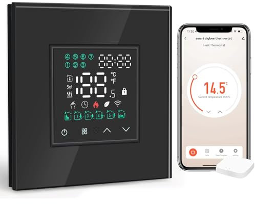 BSEED Smart ZigBee Alexa Thermostat, Elektrische Fußbodenheizung Thermostat, Programmierbare Thermostat für 16A Elektroheizung, Kompatibel mit Google Home und Alexa Schwarz(Tuya Hub benötigt)