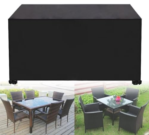 nvdsivee Garden Furniture Cover Waterproof Outdoor Table Chair Sofa Cover Rectangular Windproof Anti-UV Furniture Set Covers Large Heavy Duty 420D Oxford Fabric Table Cover Black 250x250x90cm