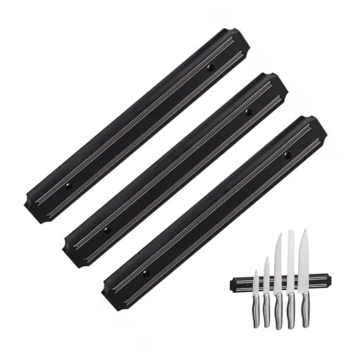 Relaxdays Magnetleiste Messer, 3er Set, 33 cm lang, Kunststoff, magnetischer Messerhalter, Messer & Werkzeug, schwarz