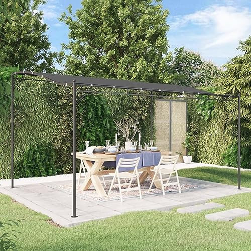 Mengtu Pavillion Markise Gartenpavillon Pergola mit Geschwungenes Dach UV Schutz Sonnenmarkise Anbaupavillon Partyzelt Anthrazit 4x3 m 180 g/m² Stoff und Stahl Garten Möbel