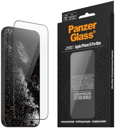 PanzerGlass™ Keramik schutz Glas für iPhone 15 Pro Max - 5x stärkerer Displayschutz, Ohara-Glas mit astronomischer Stärke, Ultra-Klar Displayschutzfolie, Anti-Kratzer, Bläschenfrei | Schutzglas aus japanischer Ohara Glaskeramik, 5x höhere Stärke als bisherige Modelle, mit EasyAligner Installationshilfe