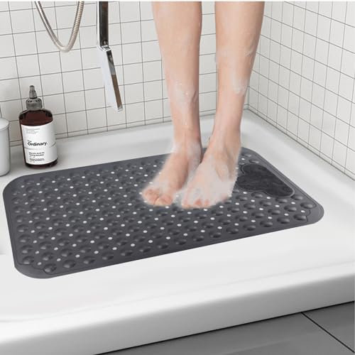 Fecialy Tappetino da Doccia Antiscivolo 70x40 cm Tappetino da Bagno con Ventose Tappetino Doccia con Cuscino Massaggiante Tappetino per Piatto Doccia Rettangolare Antiscivolo,Grigio