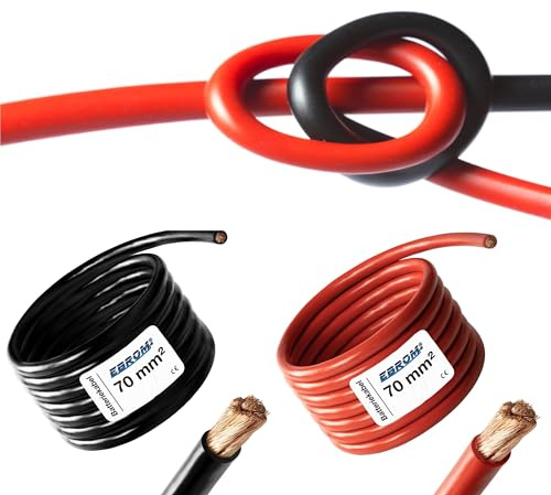 EBROM HI-FLEX 3 Meter hochflexibles Batteriekabel ROT und SCHWARZ - 70 mm² | Batterie Kabel 70 mm2 - PLUSKABEL & MASSEKABEL - extrem leicht verlegbar - für PV, Boot, Solar, Industrie, LKW, KFZ, Caravan