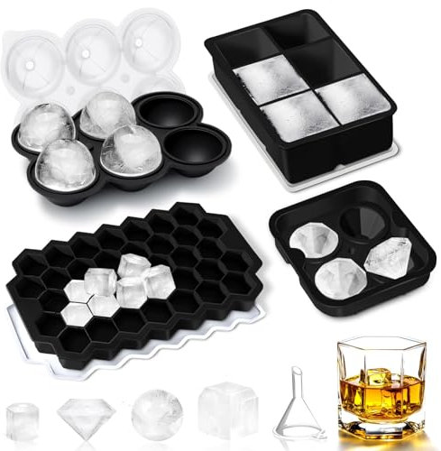 Eiswürfelform Silikon Eiswürfelbehälter mit Deckel - 4er-Set, leicht zu lösen, geeignet für Whisky-Cocktails und Säfte usw, LFGB-geprüft und BPA-frei (Schwarz)