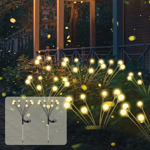 SCNNC Solar Firefly Lights Outdoor Garden Decoration Waterproof IP65 | 8 LEDs Garden Firefly Swaying Solar Llights, Firefly Solar Fence Lights for Lawn Yard Patio Pathway Landscape, 2 Pack