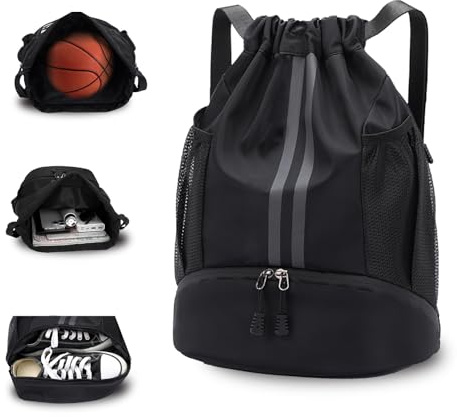Rudmox Sportbeutel mit Schuhfach - Wasserdichter Kordelzug Rucksack für Damen & Herren - Gymbag & Turnbeutel Ideal für Fußball, Basketball & Training (Schwarz)
