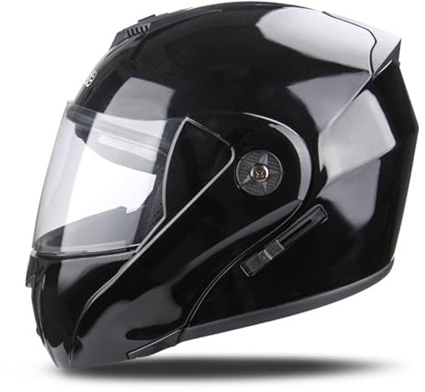 RYDZCLH Casque De Moto Modulaire, Casque De Moto Intégral Rabattable, Casque À Double Visière avec Plusieurs Aérations, pour Hommes Et Femmes, Approuvé Dot,Bright Black,L 59~60cm