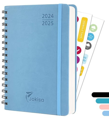 Kalender 2025 Buchkalender, Terminplaner A5 1 Woche 2 Seite Wochenkalender, Planer ist aus Strapazierfähigem PU-Leder Gefertigt, Terminkalender 2025 für Büros, Schulen (Aug.2024-Dez.2025) (Hellblau)