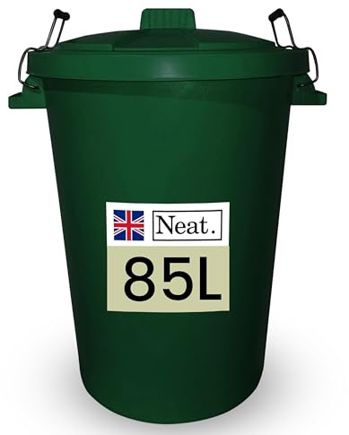 Neat. Extra Large Plastic Dustbin with Clip Locking Lid - Heavy Duty Garden Bin for Rubbish, Recycling, Animal Feed, and Storage, 85 Litre, Green, Pack of 1
